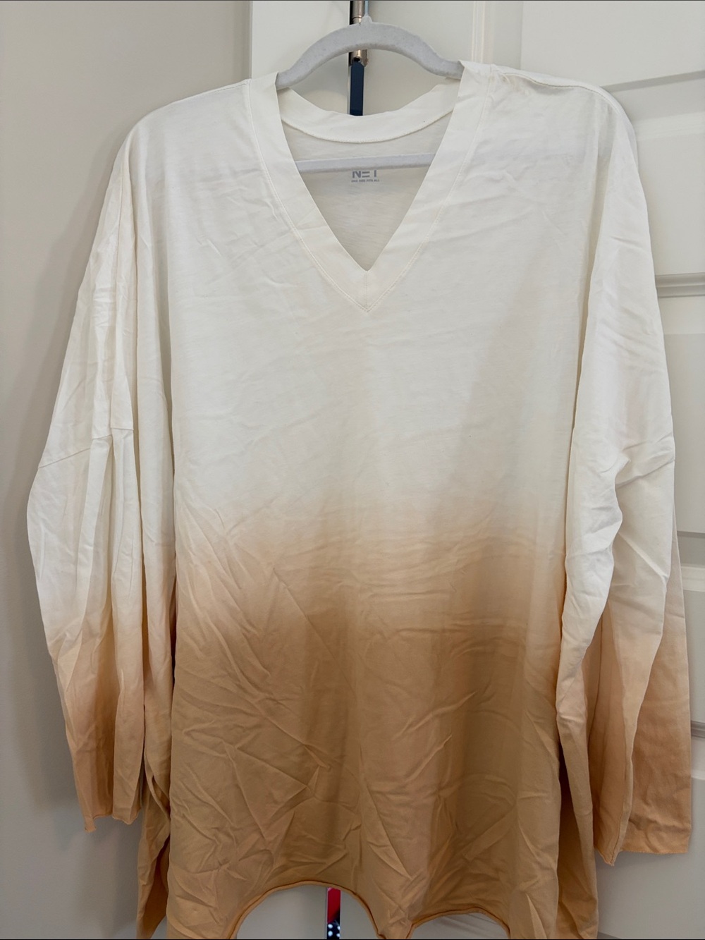 Planet Ombre V‑Neck Tunic Top in Cream to Tan- one size.